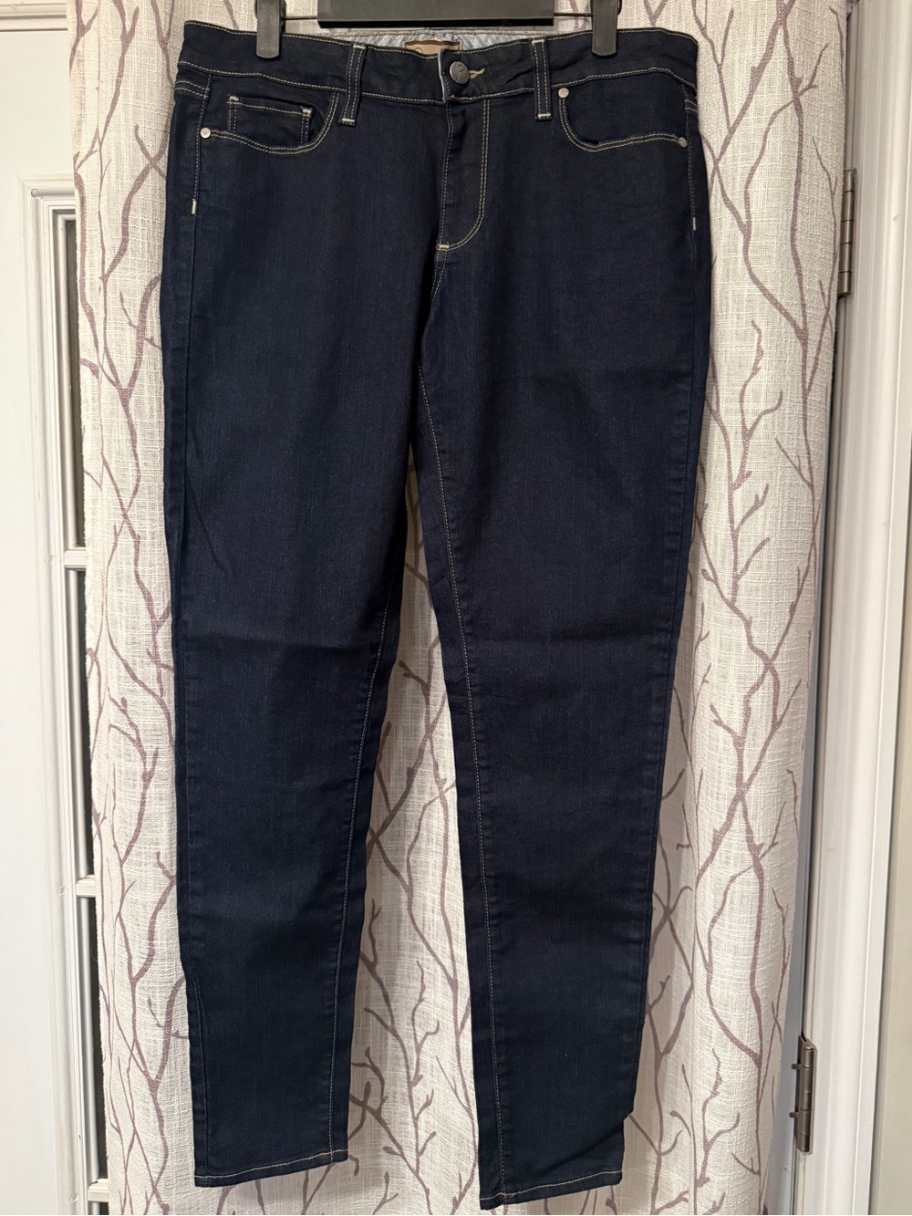 PAIGE Navy Skinny Jeans with Contrast Stitching